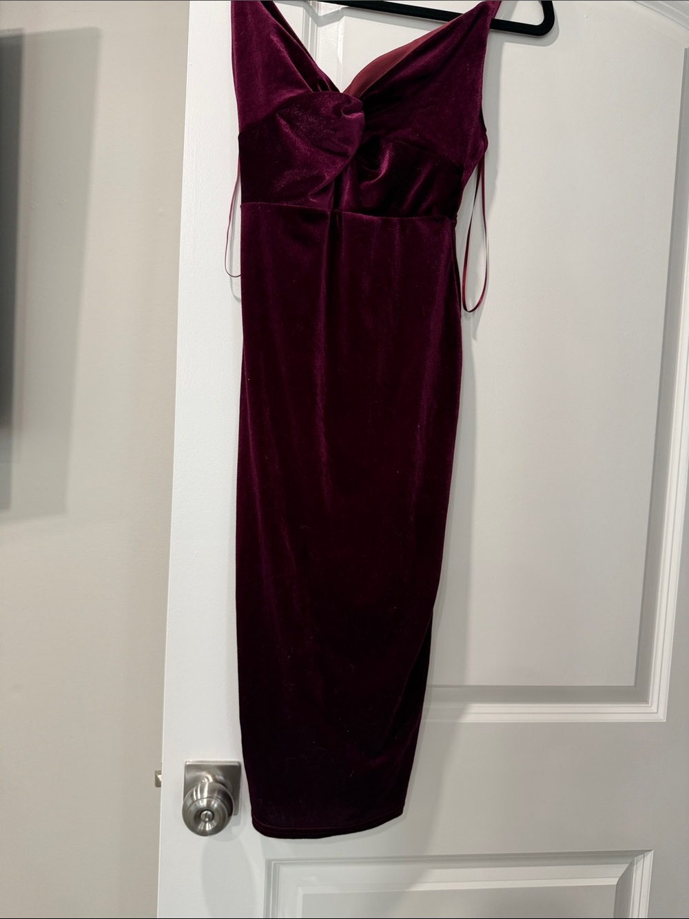 Twist-Front Velvet Midi Dress in Plum
